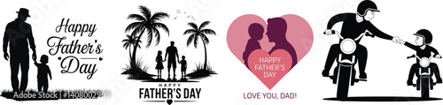 Set of happy father's day, dad with child best for greeting cards, vector illustration.
