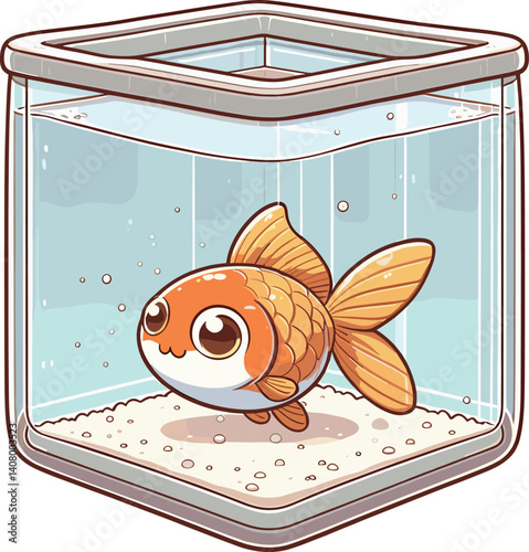 水槽に入った金魚のイラスト