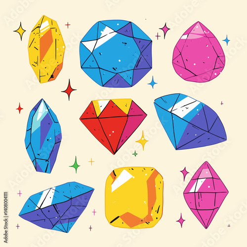 Cute Cartoon Diamonds Vector Art