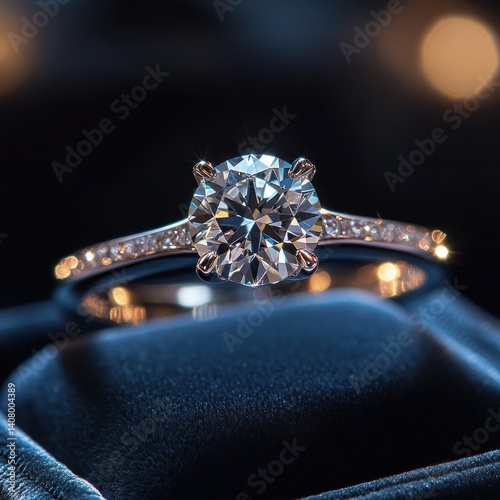 Elegant Diamond Ring Close-Up in a Jewel Case with Bokeh Background