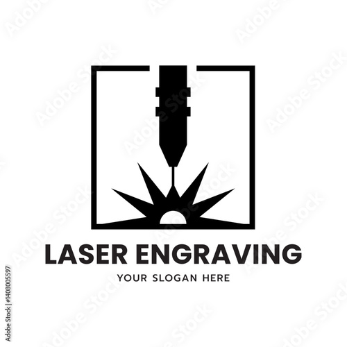 Laser Cutting Machine Logo Design Icon Vector Illustration, CNC Laser Machine Head logo, Laser Engraving Machine.