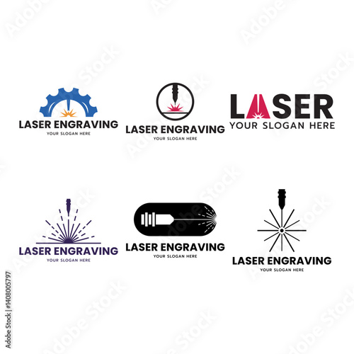 Laser Cutting Machine Logo Design Icon Vector Illustration, CNC Laser Machine Head logo, Laser Engraving Machine.