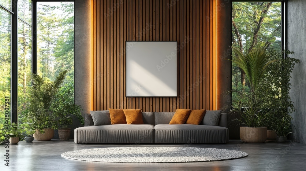 Fototapeta premium modern office interior,vertical wooden partition,blank white frame for display 3d rendering
