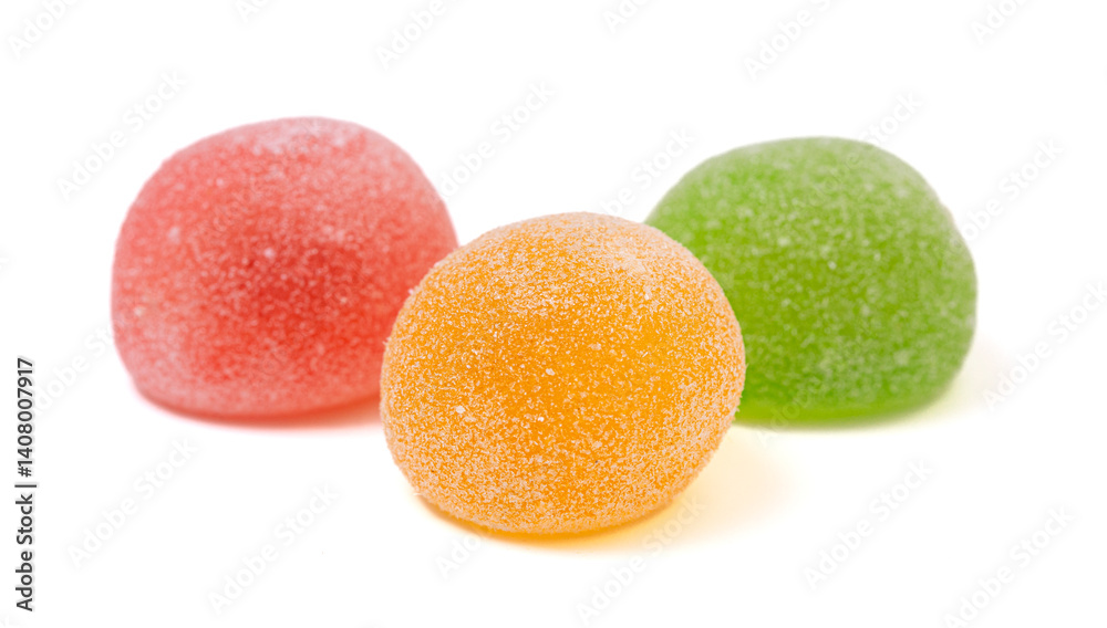Three Flavoreds of Sweet Fruit Mochi Isolated on a White Background Three Flavoreds of Sweet Fruit Mochi Isolated on a White Background