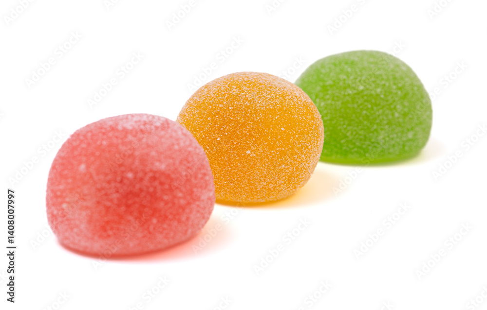 Three Flavoreds of Sweet Fruit Mochi Isolated on a White Background Three Flavoreds of Sweet Fruit Mochi Isolated on a White Background