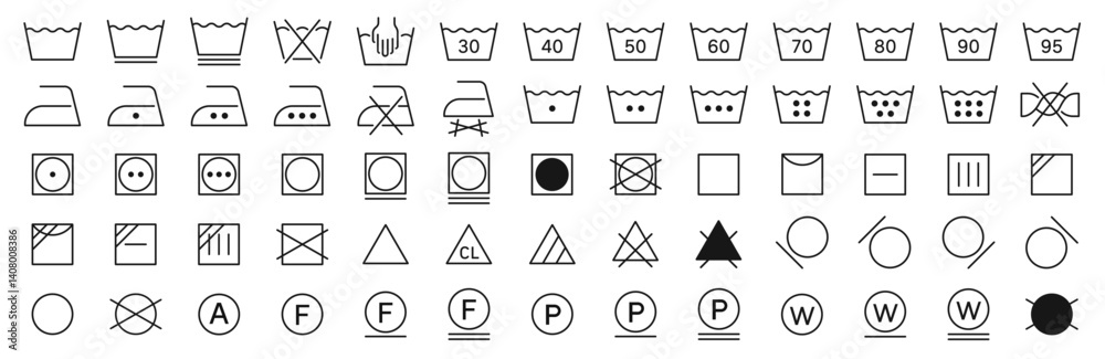 Laundry symbols set. Washing icons. Laundry instruction icon collection. Clothes care. Vector illustration