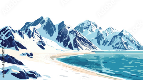Aerial View of Snow Covered Mountains Beach Landscape