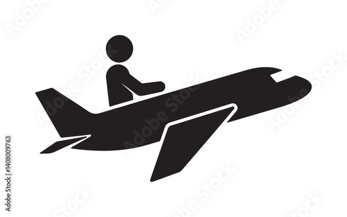 Silhouette icon representing airplane passenger travel. Isolated vector symbol of an aircraft.