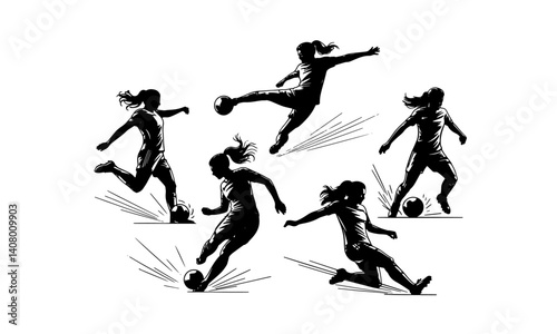 Set of Women Soccer Players Silhouette