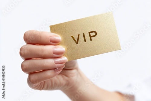 Obraz na płótnie female hand holding golden vip card closeup isolated on white background w salonie