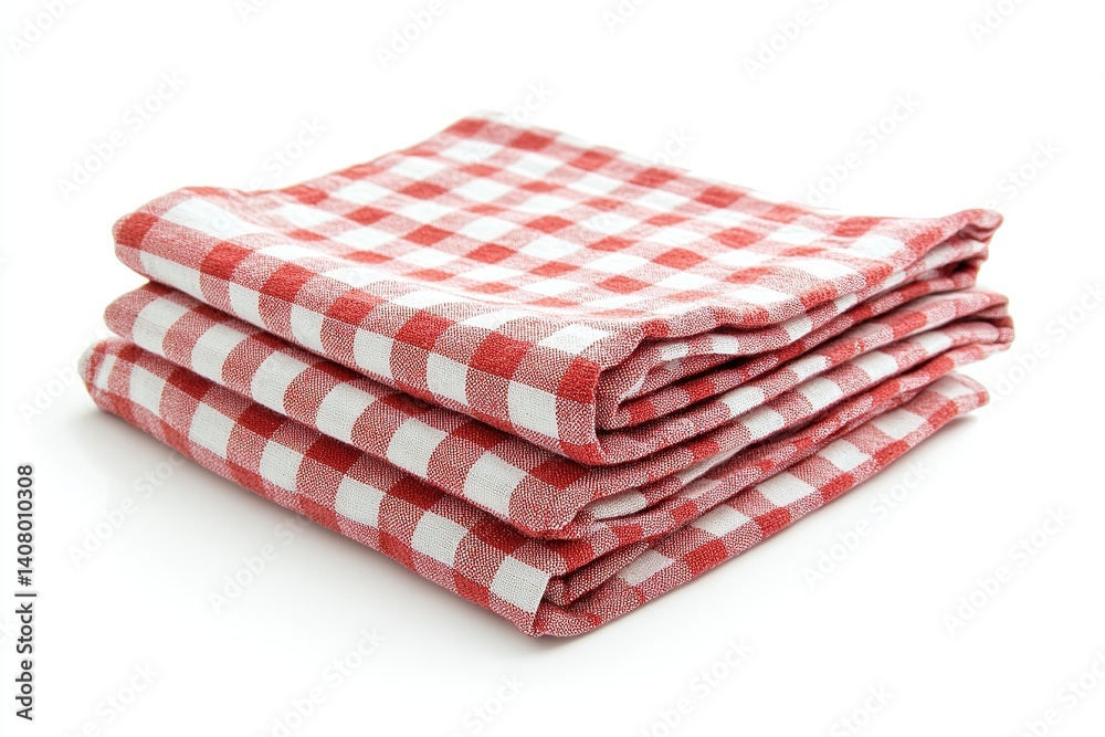 Red and white checkered picnic cloth folded on top of each other, isolated on a clear background. Red and white checkered picnic cloth folded on top of each other, isolated on a clear background.
