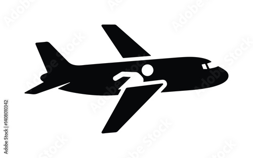 Silhouette icon representing airplane passenger travel. Isolated vector symbol of an aircraft.