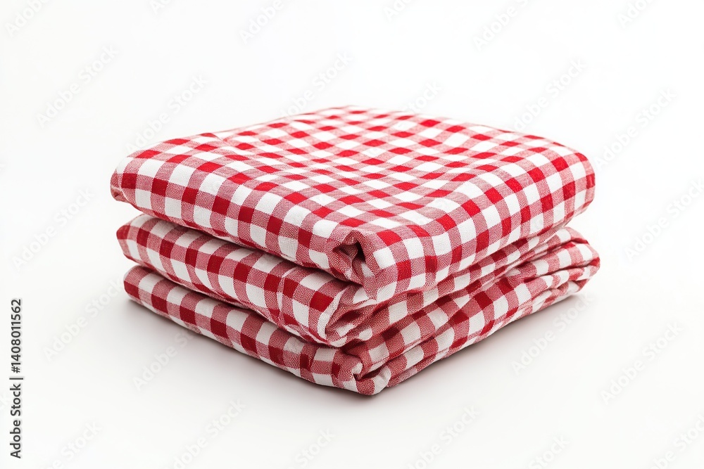 Red and white checkered picnic cloth folded on top of each other, isolated on a clear background. Red and white checkered picnic cloth folded on top of each other, isolated on a clear background.
