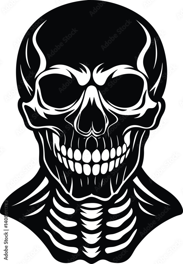 Fototapeta premium Skeleton Head Silhouette Vector | Skull Icon Design