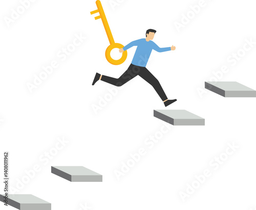 The secret of overcoming obstacles and obstacles. businessman with a key to success jumps across the gap business stock illustration

