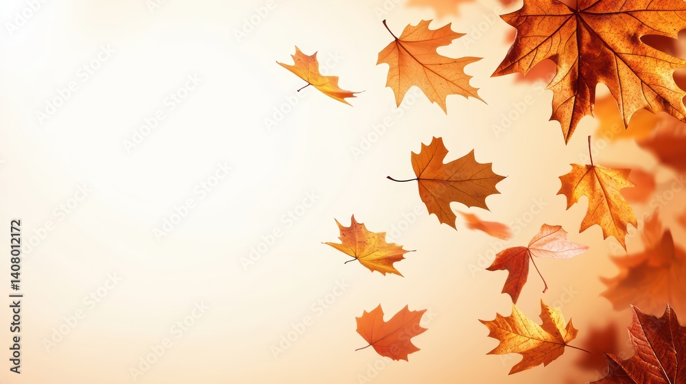 Vibrant autumn leaves falling on soft background Vibrant autumn leaves falling on soft background