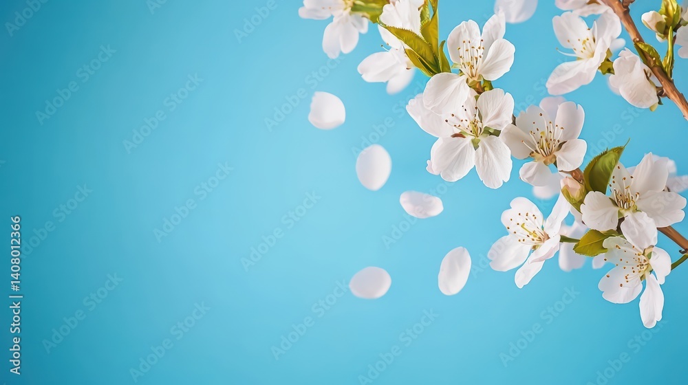 Blossoming white flowers on a blue background Blossoming white flowers on a blue background
