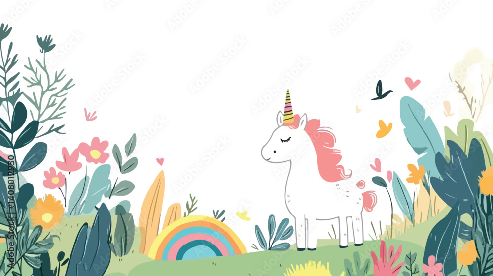Cute Unicorn and Rainbow Birthday Card Design for Kids Celebration Cute Unicorn and Rainbow Birthday Card Design for Kids Celebration