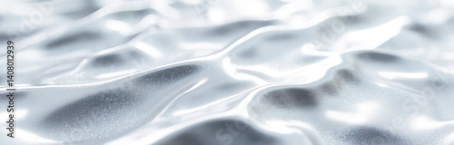 Waves of liquid glossy silver metal, glossy mirror chrome, water effect. Liquid metal background, Abstract texture