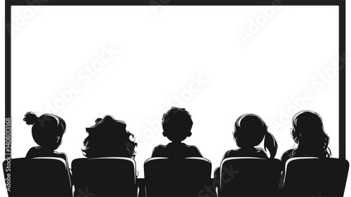 Professional Black and White Kids Cinema Silhouette Vector Illustration