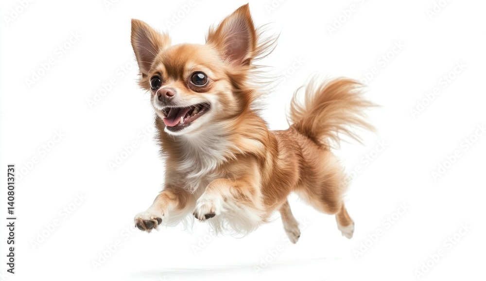 Energetic Chihuahua Dog in Mid-Air Pose Against a White Background Energetic Chihuahua Dog in Mid-Air Pose Against a White Background