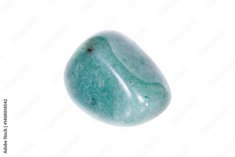 aventurine green mineral stone on white background close up