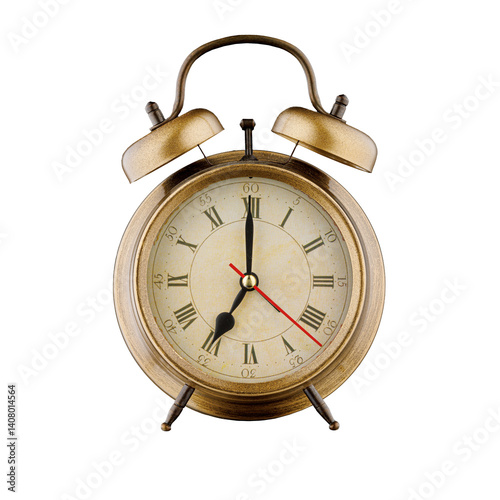 Obraz na płótnie alarm clock, vintage clock with time 7 hours 00 minutes, a.m. 7:00, p.m. 7:00, on isolated white background close-up w salonie