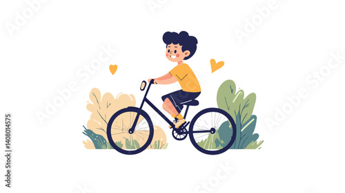 Happy Kid Riding Bicycle - Child Cycling Fun Illustration