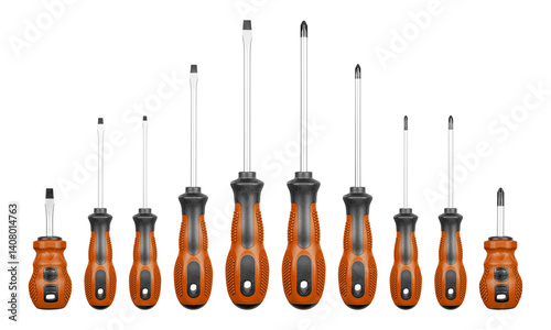 Obraz na płótnie Set of Philips and flathead screwdrivers Brown color on isolated white background close-up w salonie