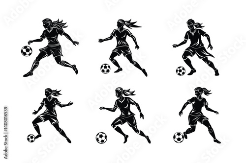 woman soccer player vector art silhouette