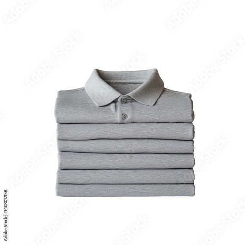 Stack of Grey Polo Shirts, Neatly Folded, Clothing Apparel