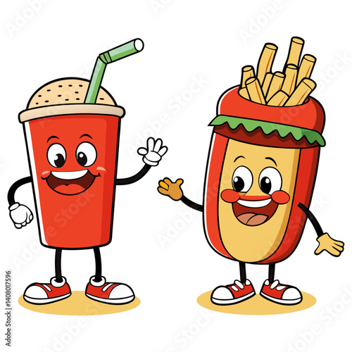 Playful vector of fast-food items as characters