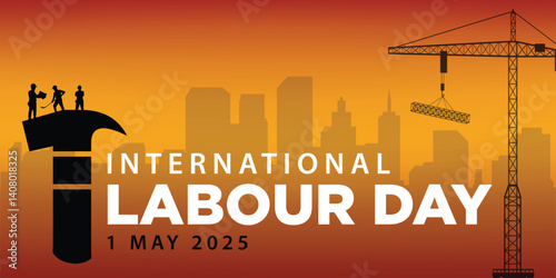 Illustration Vector Design Of World Labour day 1 May with Grunge Background.
