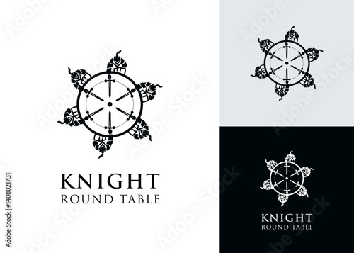 Knights around the table logo design for strategy and group