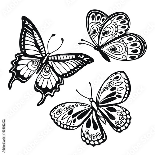 Wallpaper Mural Monarch butterfly silhouettes collection, vector illustration isolated on white background. Torontodigital.ca