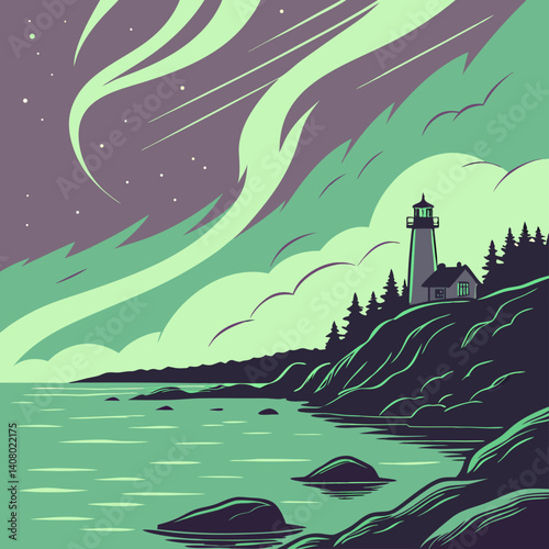 A beautiful aurora sky and sea