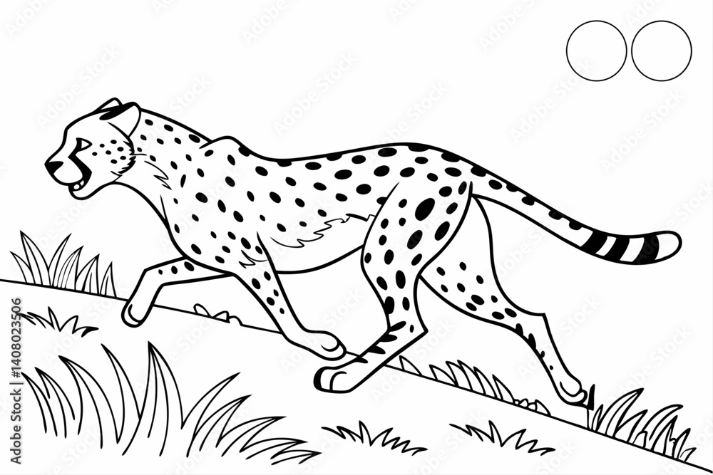 Coloring Pages, a speedy cheetah with spots, uncolored, black and white