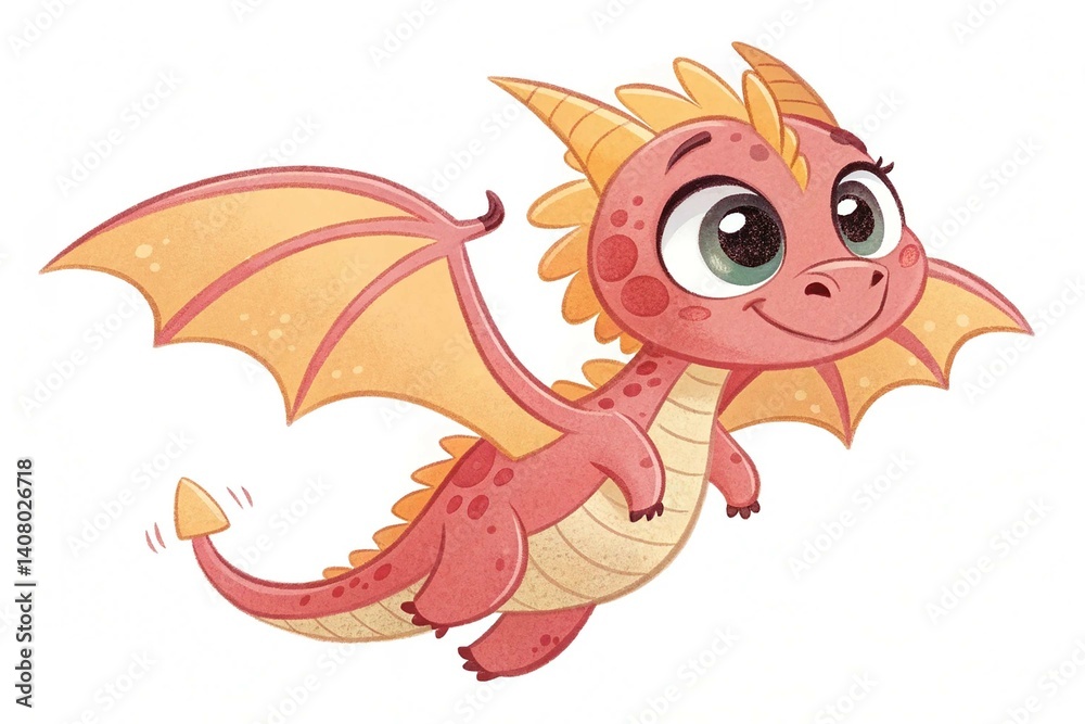 Naklejka premium Cute baby dragon cartoon flying with white background