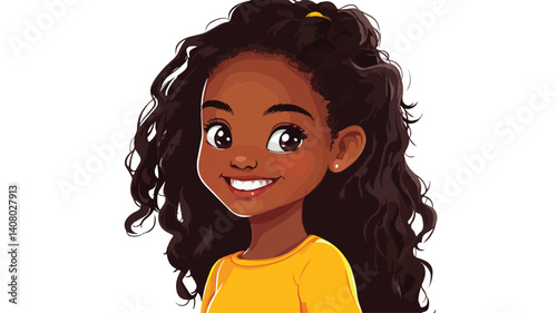 Joyful Little Black Girl Smiling Happily - Vector Illustration