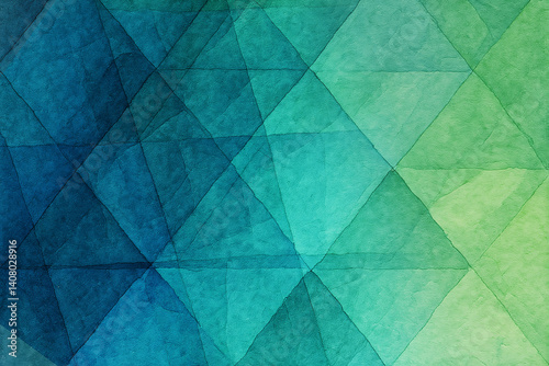 Abstract Geometric Watercolor Background in Blue and Green Tones