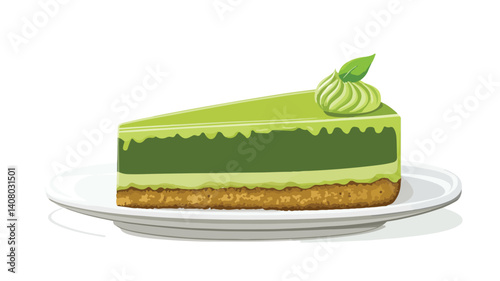 Exquisite Green Tea Flavored Custard Cake on Plate