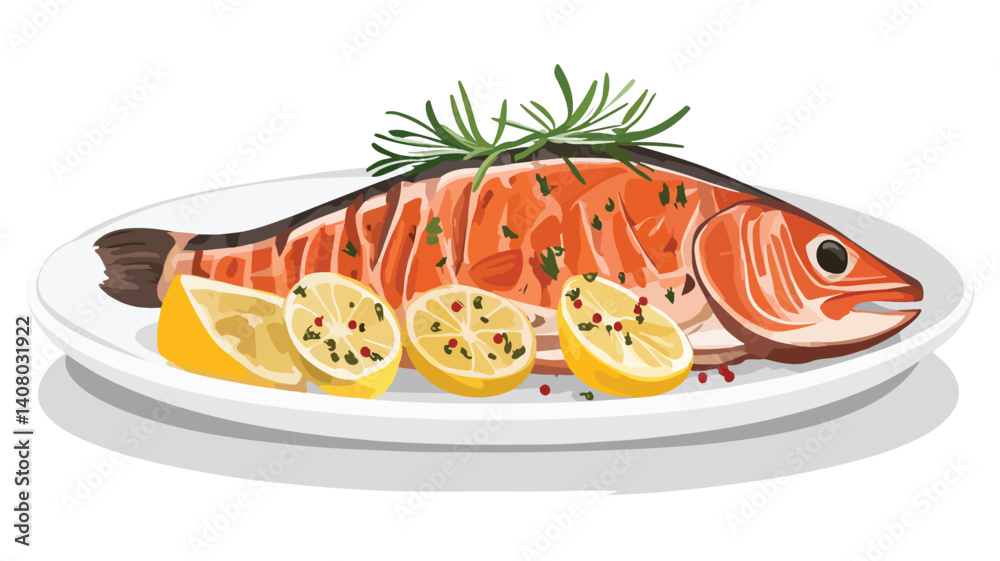 Exquisite Rainbow Trout Steak with Garnish on Plate for Culinary Professionals