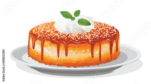 Delicious Round Kanafeh Dessert Vector Illustration