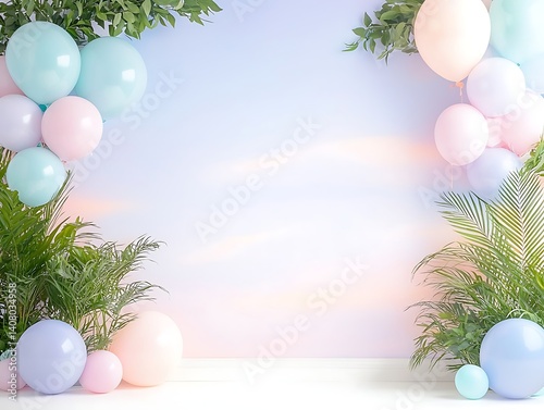 Pastel Balloons & Plants Party Backdrop