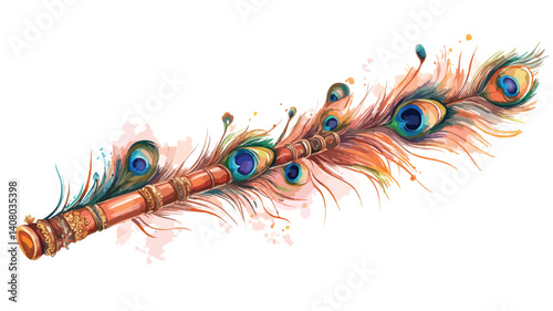 Divine Illustration of Lord Krishna's Flute: Spiritual Artwork with Vibrant Colors