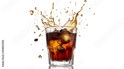 Wallpaper Mural A glass of soda with ice cubes in it is splashing out of the glass. Concept of excitement and fun, as the soda is being poured out of the glass in a playful manner Torontodigital.ca