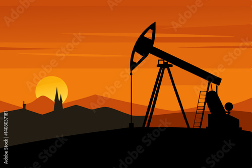 oil pump and sunset