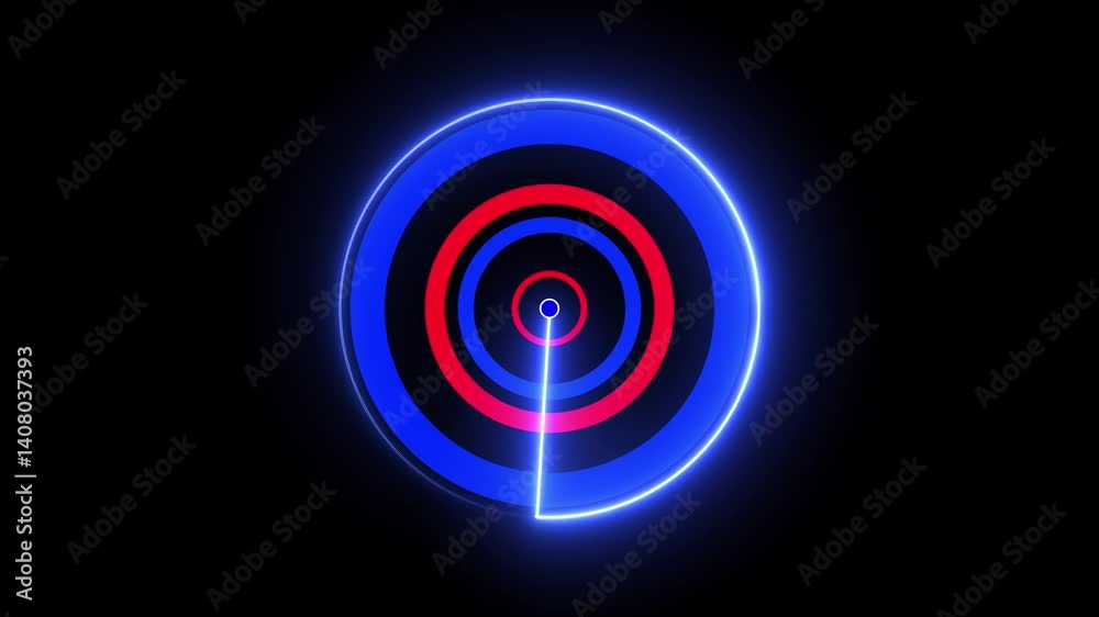  Neon radio waves signal icon, searching radar screen background 4k animation.Blue Neon Glow Searching Radar Screen Technology Animation.