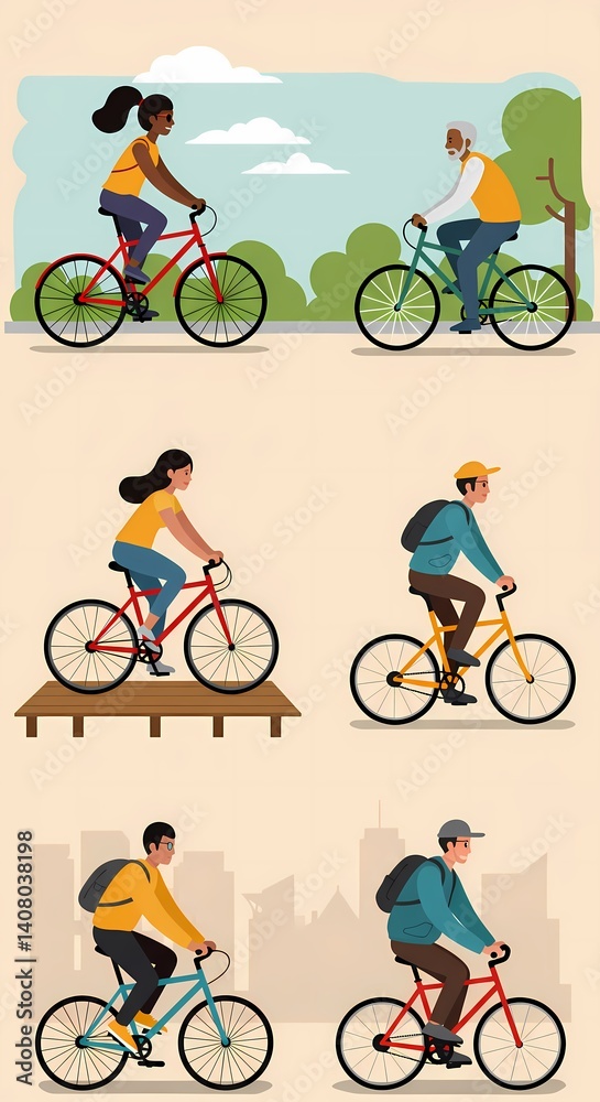 Fototapeta premium vector illustration of a set of bicycles