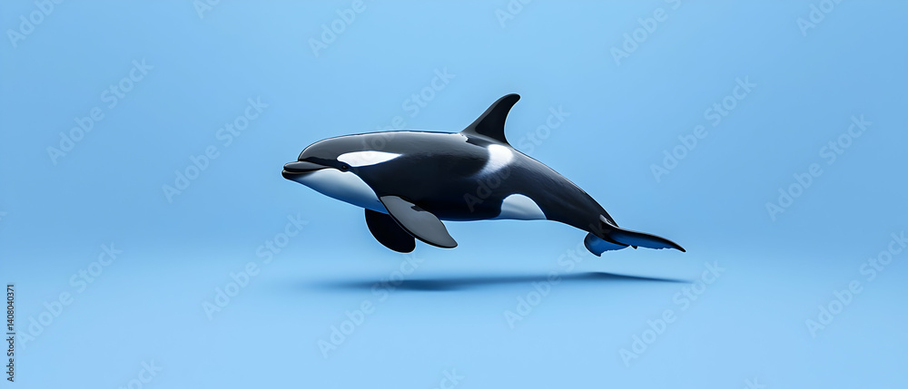 Fototapeta premium Pixelated Orca Whale Against Blue Backdrop Digital Art 3D Render